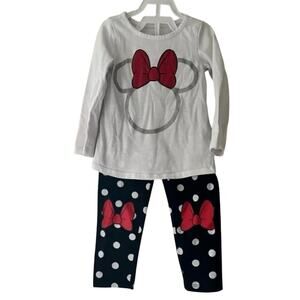 Disney junior Minnie Mouse matching set long sleeve leggings 4T black white red